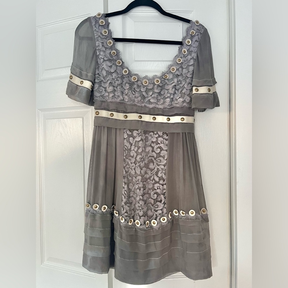 Temperley London Lace Leather Silk Dress 2/4/XS